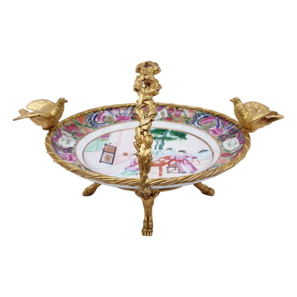 Canton-Porzellanteller und vergoldete Bronzemontierung, spätes 19. Jahrhundert – LS242061