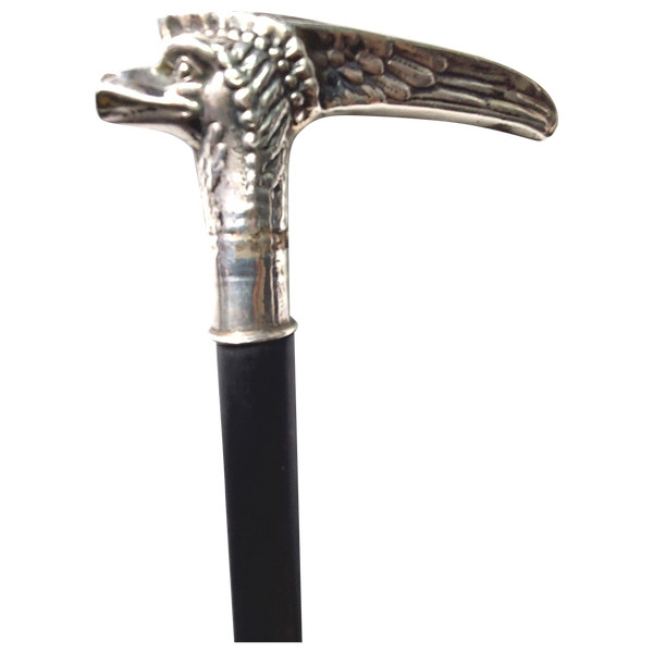 Bastone da passeggio con pomello in argento a forma di testa d'aquila, inizio '900, lungo 90 cm