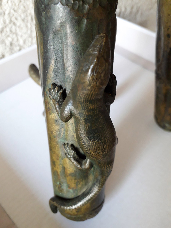 scultura in bronzo a doppio vaso