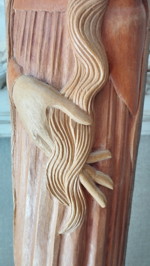 Stylized Madonna in polychrome wood by Ray Boterf-circa 1970