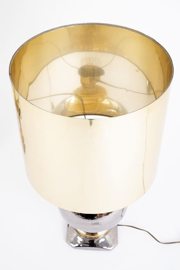 Coppia di lampade a sfera in ceramica con lustro argentato e dorato, circa 1960 - LS3297/3731/251
