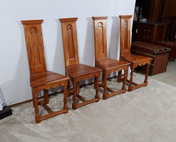 Suite of 4 Chairs in Solid Mahogany, Cathedral taste - XXth