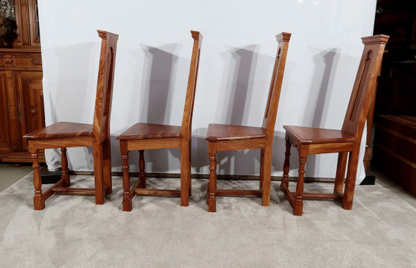 Suite of 4 Chairs in Solid Mahogany, Cathedral taste - XXth