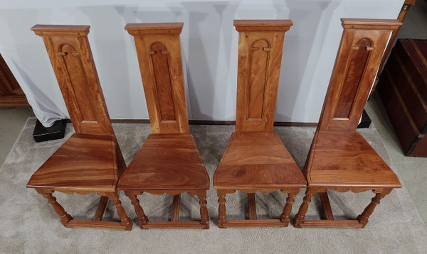 Suite of 4 Chairs in Solid Mahogany, Cathedral taste - XXth