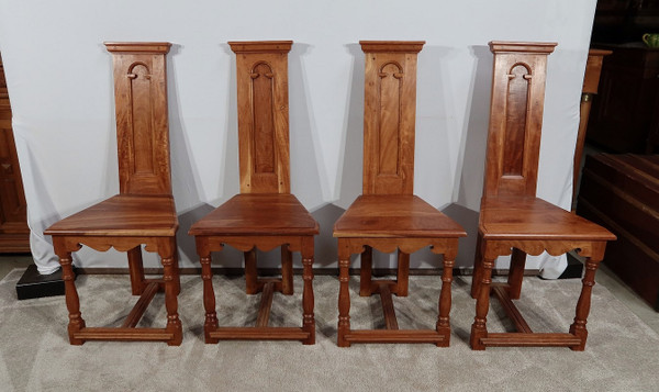 Suite of 4 Chairs in Solid Mahogany, Cathedral taste - XXth