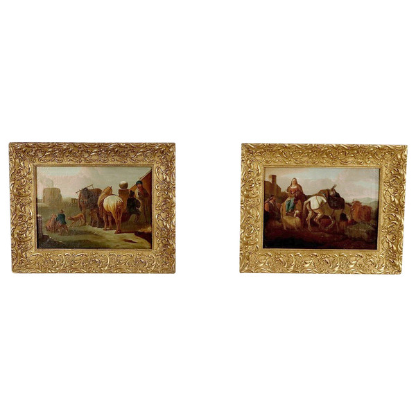 Paire de Tableaux « Scènes Espagnoles » – Milieu XIXe