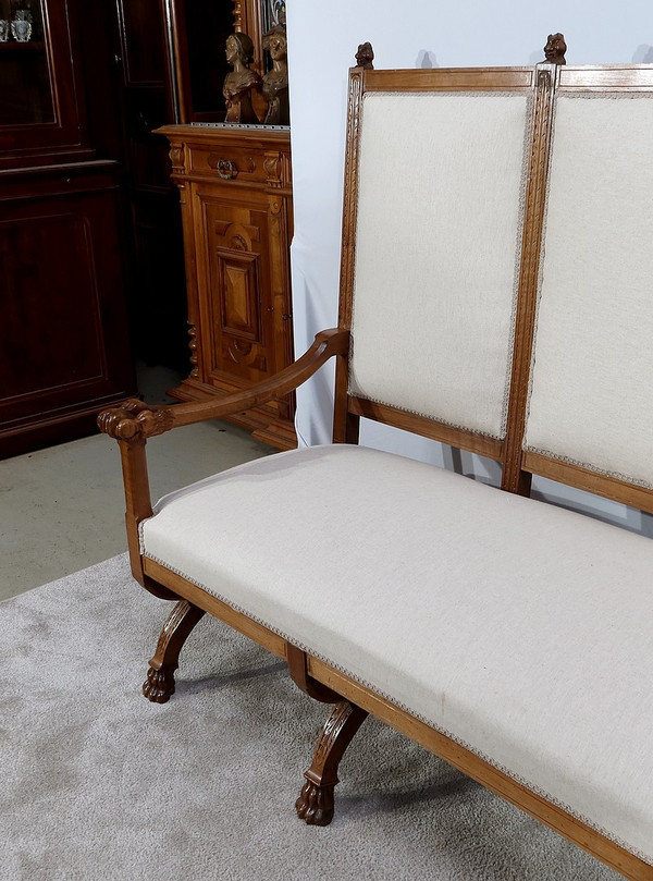 Rare Banquette en Noyer Massif, style Renaissance – Fin XIXe