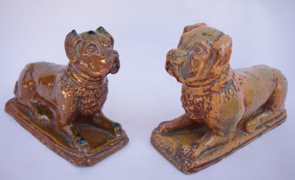Paire De Chiens Boxers En Grès émaillé, Circa 1900 - LS2560351