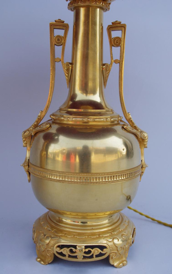 Coppia di lampade a bottiglia in ottone e bronzo dorato, 1880 circa - LS2158891