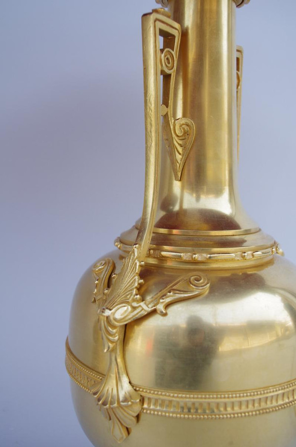 Coppia di lampade a bottiglia in ottone e bronzo dorato, 1880 circa - LS2158891