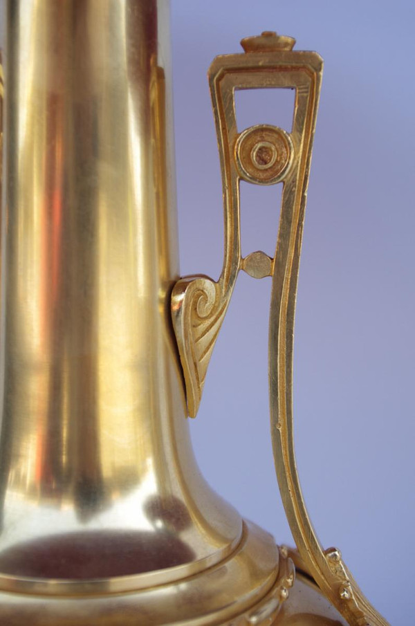 Coppia di lampade a bottiglia in ottone e bronzo dorato, 1880 circa - LS2158891