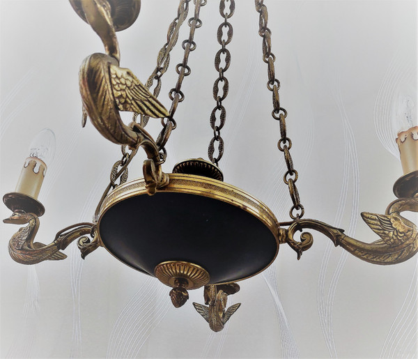 Empire style chandelier with 4 gooseneck lights diam 54 high 66 cm