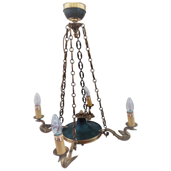 Empire style chandelier with 4 gooseneck lights diam 54 high 66 cm