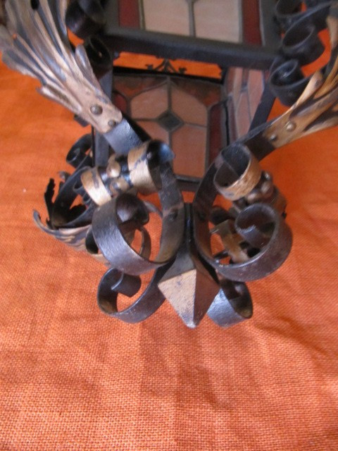 Chandelier with stained glass and wrought iron consists of four XIXth sides