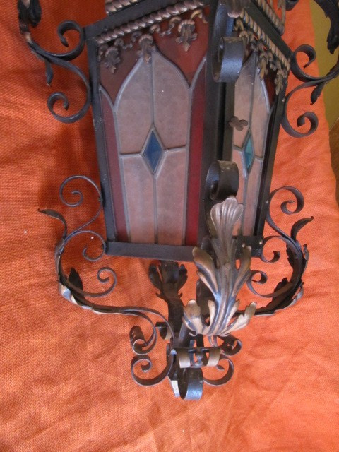 Chandelier with stained glass and wrought iron consists of four XIXth sides