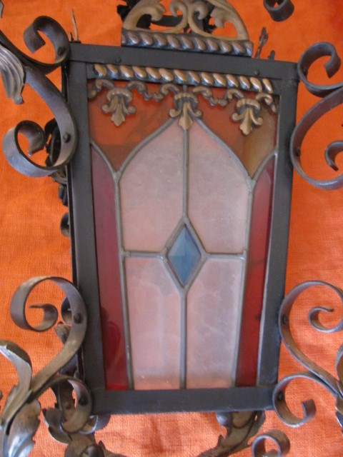 Chandelier with stained glass and wrought iron consists of four XIXth sides