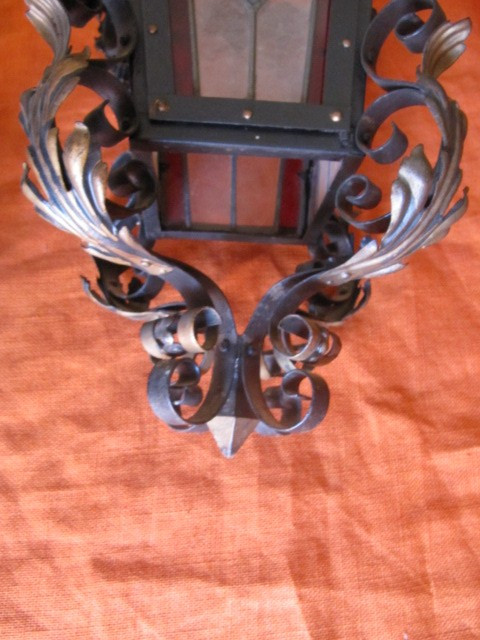 Chandelier with stained glass and wrought iron consists of four XIXth sides
