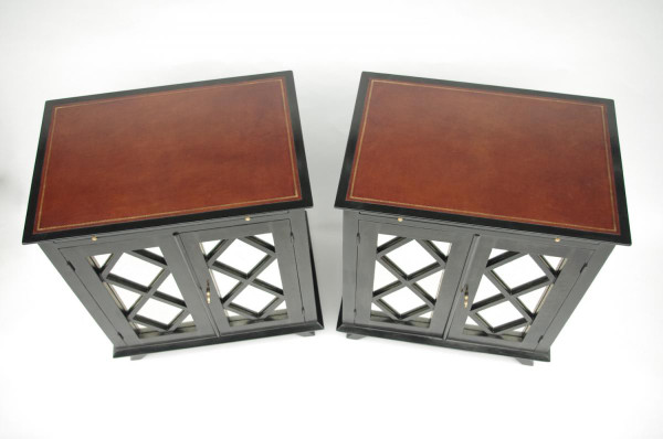 Pair Of Sideboards In Black Lacquer Decorated With Braces, Circa 1950 - LS27931601