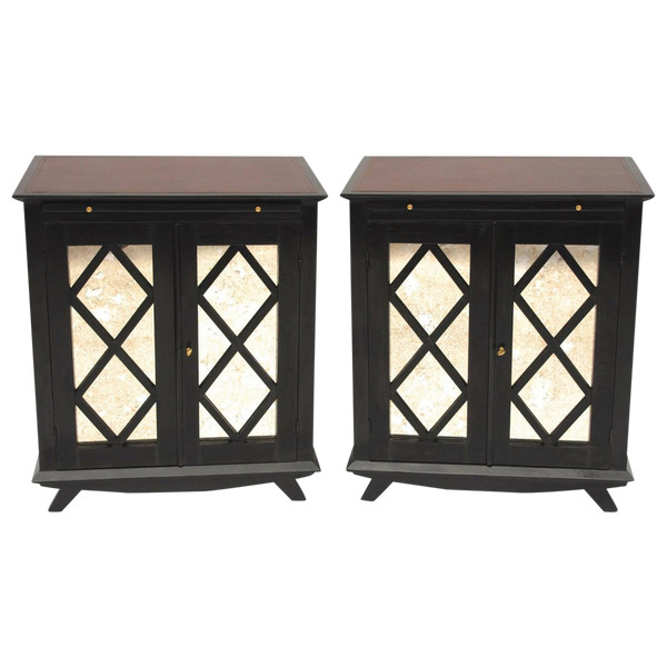Pair Of Sideboards In Black Lacquer Decorated With Braces, Circa 1950 - LS27931601