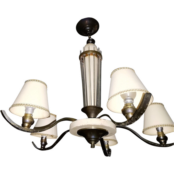Chandelier Pepito 5 lights wood and high chrome