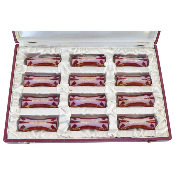 Rare 12 knife holders in LIMOGES enamels signed MARYLOU