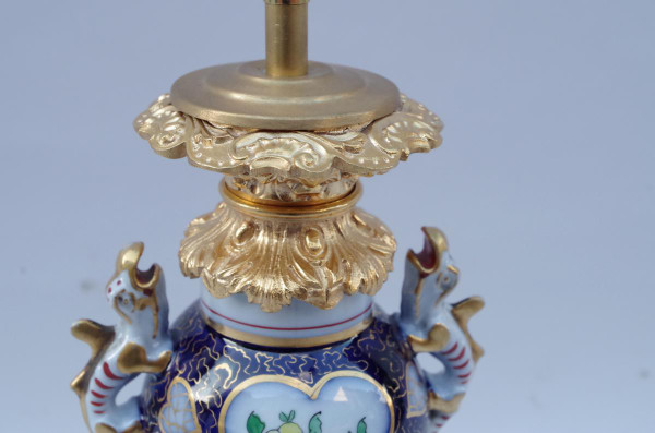Pair of Valentine porcelain lamps with lizard sockets, circa 1880 - LS3458961