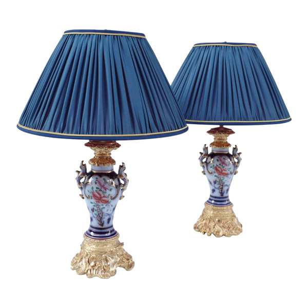 Pair of Valentine porcelain lamps with lizard sockets, circa 1880 - LS3458961