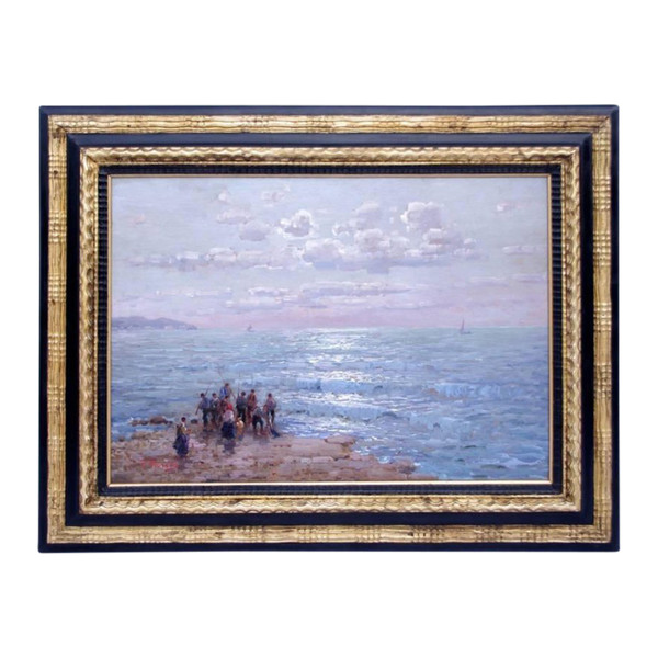 Federico Morello, « Pescatori », Huile sur panneau, XXe siècle - LS2781701