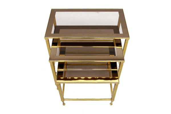 Nesting tables in gilded metal and smoked glass top, 20th century - OP171301