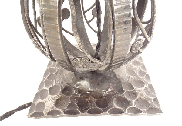 Kugellampe Muller Frères Obus Paste De Verre Schmiedeeisen Gehämmert Art Déco XX.