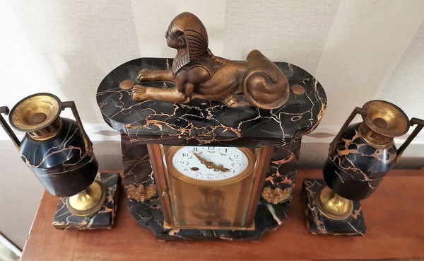 Set da camino in marmo e bronzo in stile impero