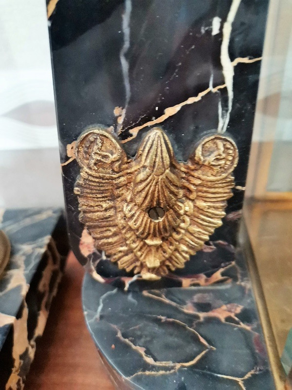 Set da camino in marmo e bronzo in stile impero