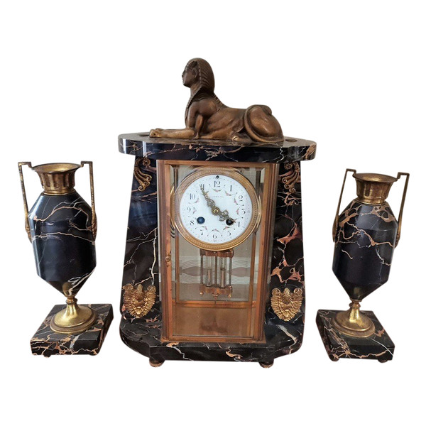 Set da camino in marmo e bronzo in stile impero