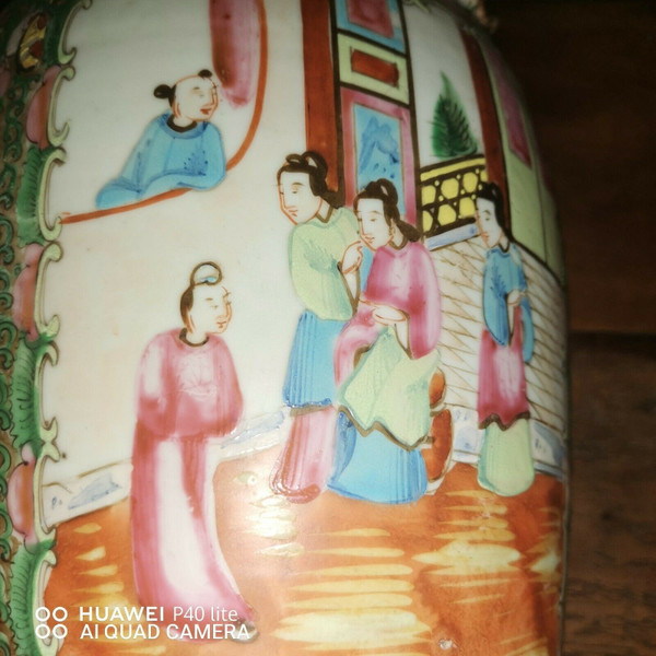 Pair of 19th century Chinese canton porcelain vases 34.5 cm high