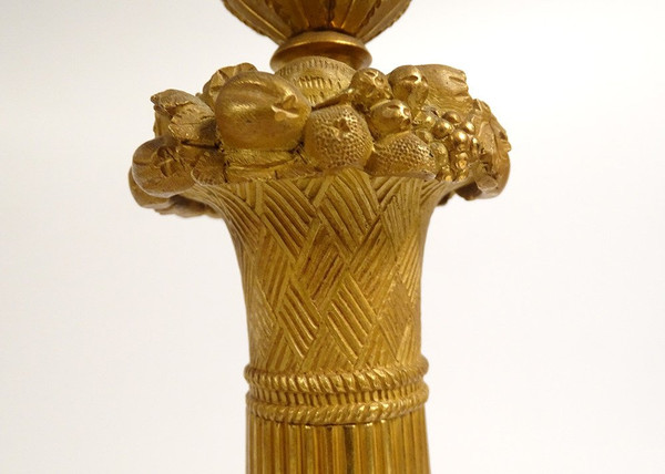 Paire Bougeoirs Flambeaux Bronze Doré Papillons Fleur Fruit Ier Empire XIXè
