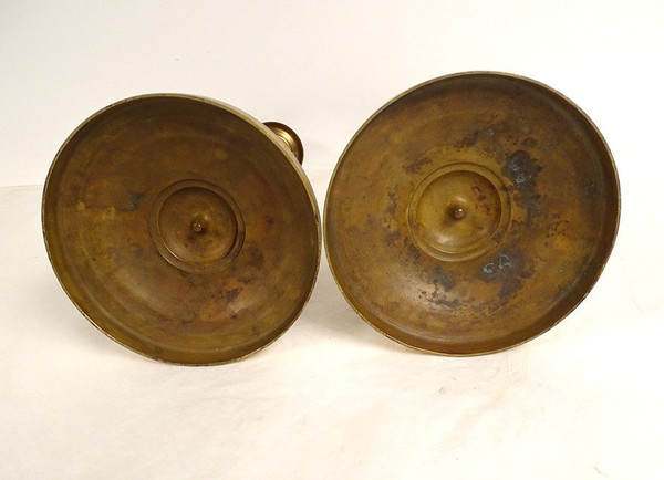 Paire Bougeoirs Flambeaux Bronze Doré Papillons Fleur Fruit Ier Empire XIXè