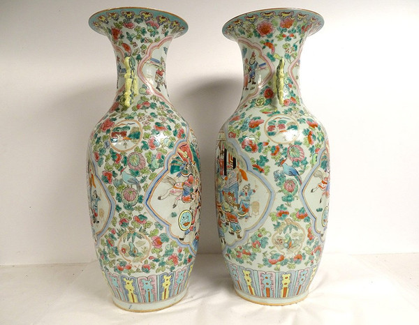Pair of Large Chinese Porcelain Vases Tongzhi Horse Figures 19th century