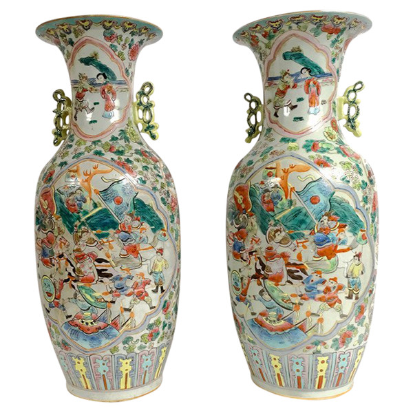 Pair of Large Chinese Porcelain Vases Tongzhi Horse Figures 19th century