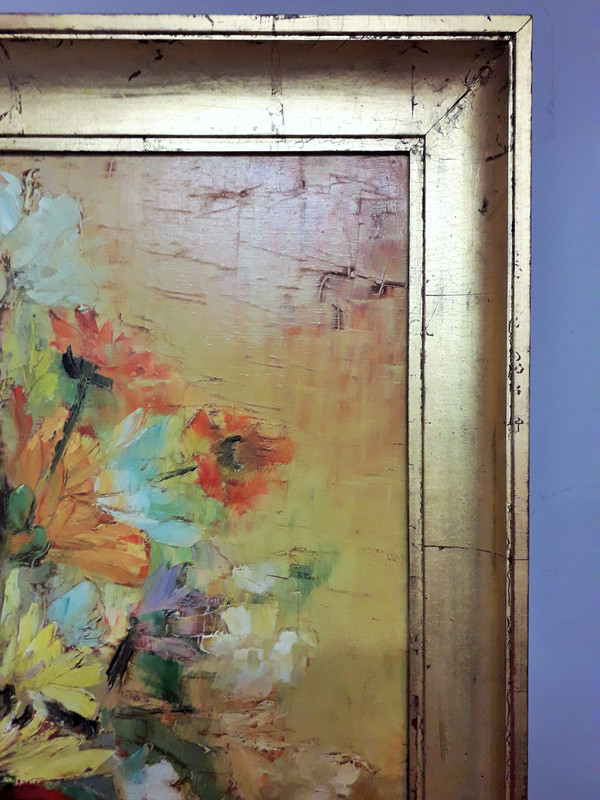Oil painting on canvas bouquet of flowers signed Gracy 20th