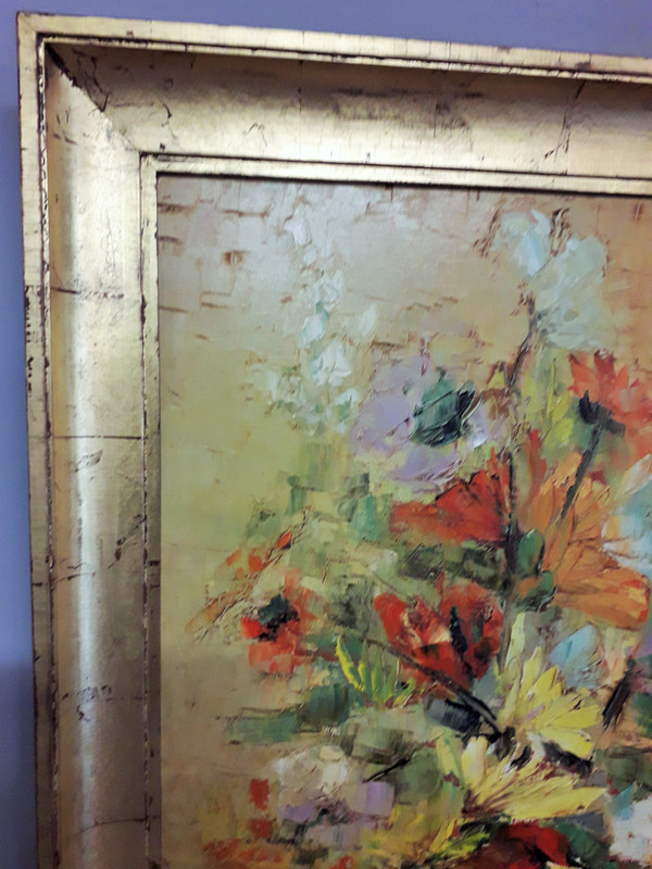 Oil painting on canvas bouquet of flowers signed Gracy 20th