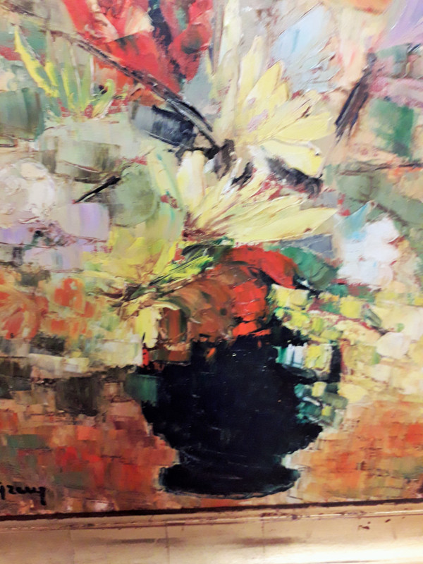 Oil painting on canvas bouquet of flowers signed Gracy 20th