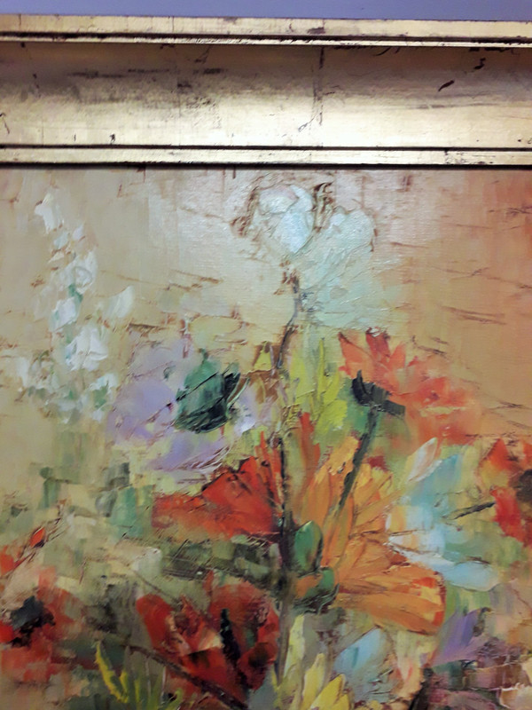 Oil painting on canvas bouquet of flowers signed Gracy 20th