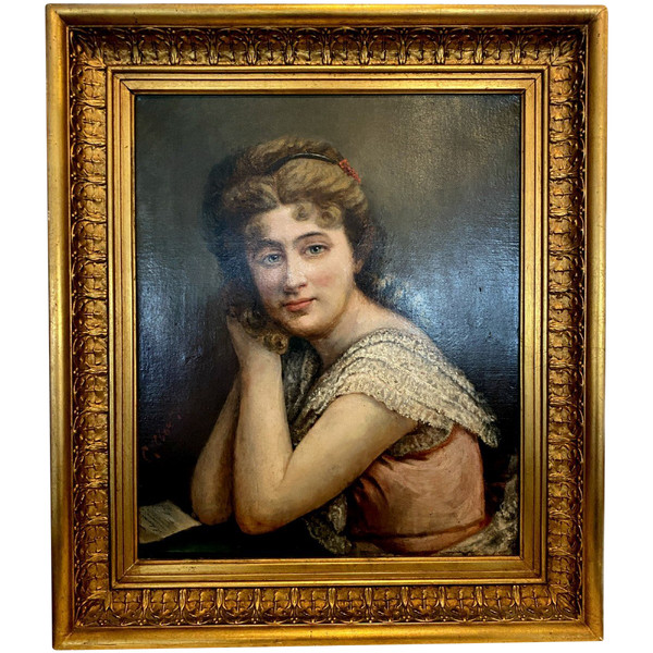 Huile Sur Toile Portrait De Jeune Femme En Buste " XX Siècle