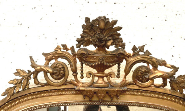 Miroir De Style Louis XVI En Bois Et Stuc Doré XIX Siècle