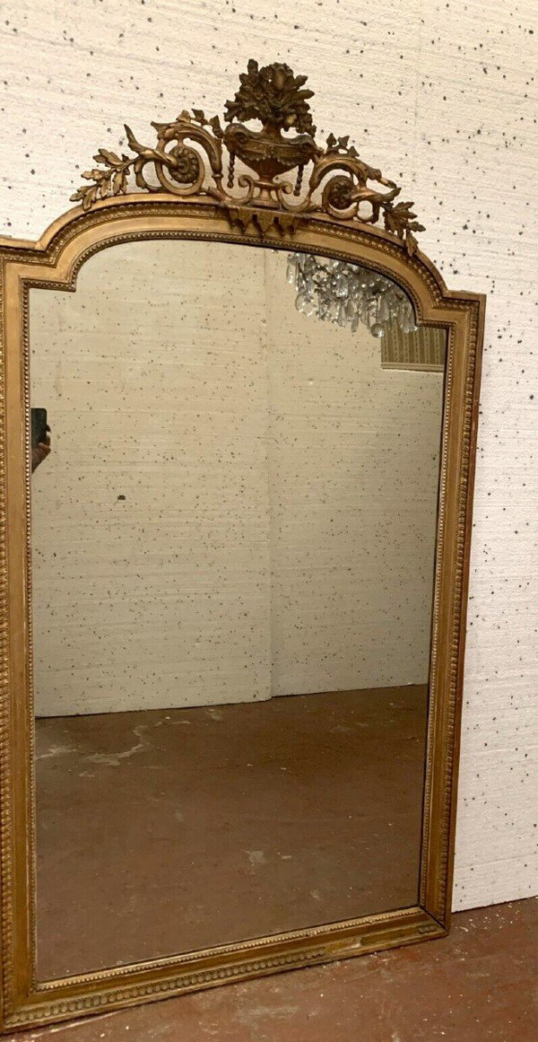 Miroir De Style Louis XVI En Bois Et Stuc Doré XIX Siècle