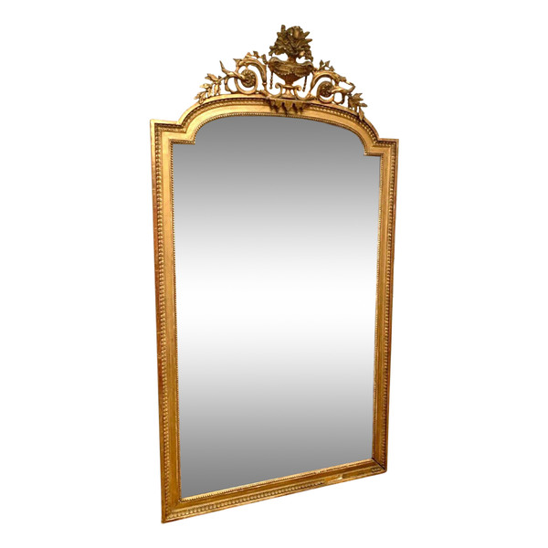 Miroir De Style Louis XVI En Bois Et Stuc Doré XIX Siècle