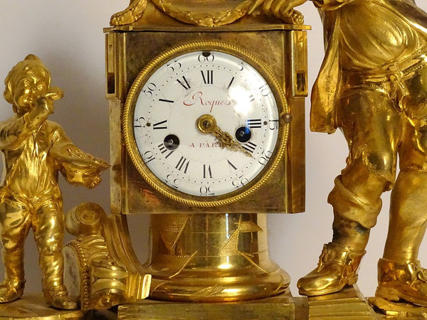Clock Louis XVI Lanterne Magique Enfants Bronze Doré Marbre Roque XVIIIè