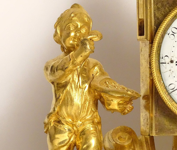 Clock Louis XVI Lanterne Magique Enfants Bronze Doré Marbre Roque XVIIIè