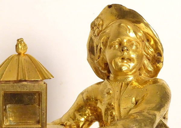 Clock Louis XVI Lanterne Magique Enfants Bronze Doré Marbre Roque XVIIIè
