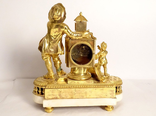 Clock Louis XVI Lanterne Magique Enfants Bronze Doré Marbre Roque XVIIIè